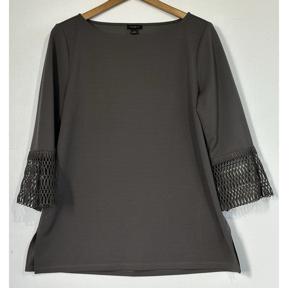 Ann Taylor Gray Fancy Top Tunic Sleeve Detail Classy Business Office Women's M